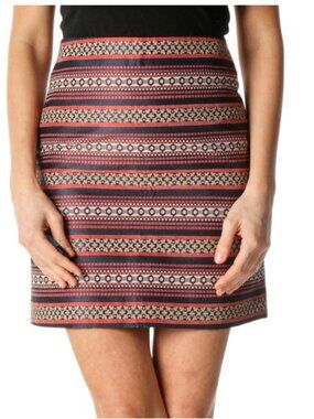 LOFT Coral Navy Gold Tan Aztec Stripe Cotton Blend A-line Mini Skirt - 2P